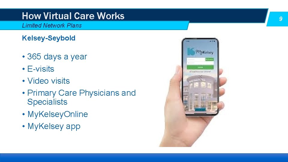 How Virtual Care Works Limited Network Plans Kelsey-Seybold • 365 days a year •