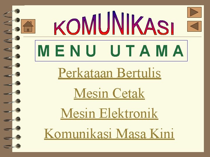 MENU UTAMA Perkataan Bertulis Mesin Cetak Mesin Elektronik Komunikasi Masa Kini 