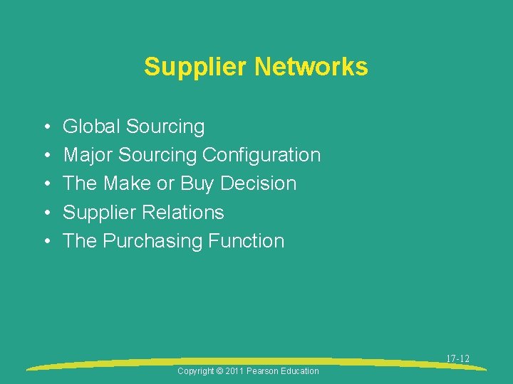 Supplier Networks • • • Global Sourcing Major Sourcing Configuration The Make or Buy