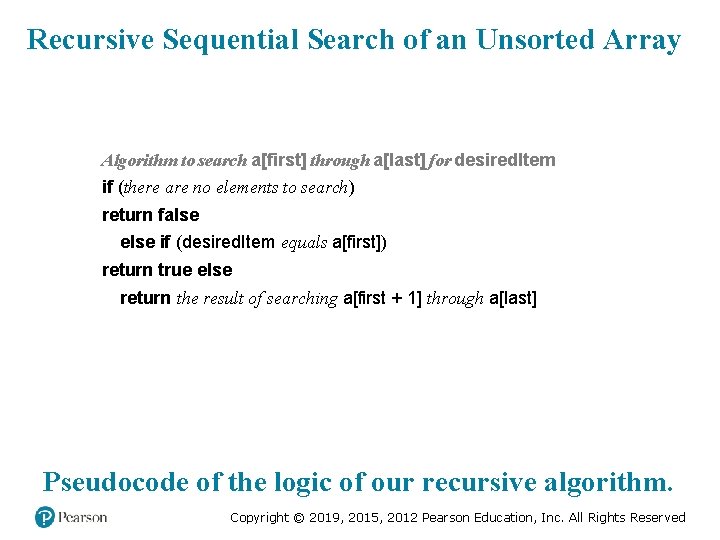 Recursive Sequential Search of an Unsorted Array Algorithm to search a[first] through a[last] for