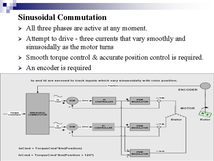 Sinusoidal Commutation Ø Ø All three phases are active at any moment. Attempt to