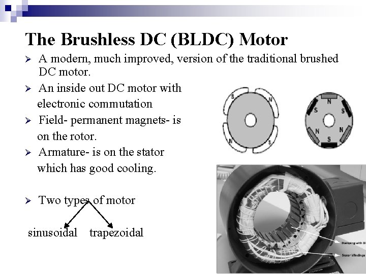The Brushless DC (BLDC) Motor Ø Ø Ø A modern, much improved, version of