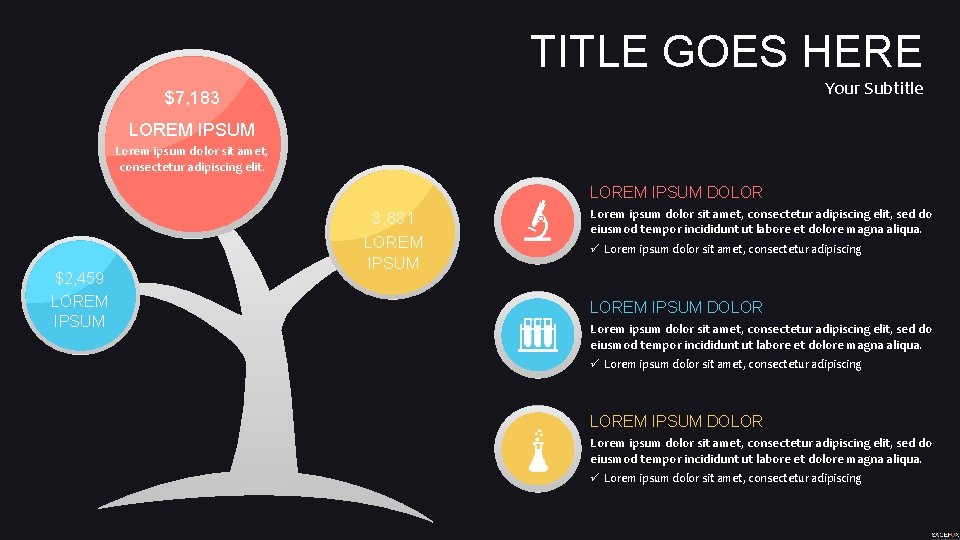 TITLE GOES HERE Your Subtitle $7, 183 LOREM IPSUM Lorem ipsum dolor sit amet,