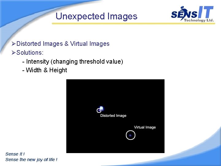Unexpected Images ØDistorted Images & Virtual Images ØSolutions: - Intensity (changing threshold value) -