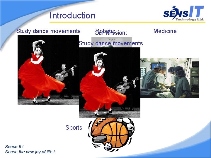 Introduction Study dance movements Robotic Our Mission: Study dance movements Sports Medicine 