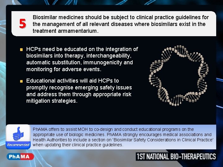 5 Biosimilar medicines should be subject to clinical practice guidelines for the management of