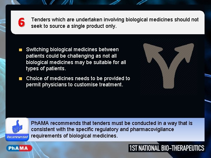 6 Tenders which are undertaken involving biological medicines should not seek to source a