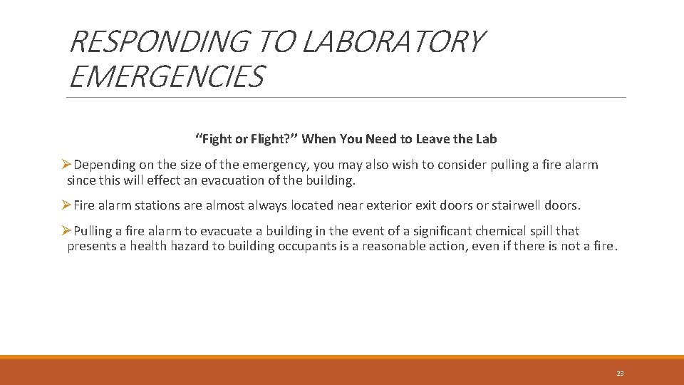 RESPONDING TO LABORATORY EMERGENCIES ‘‘Fight or Flight? ’’ When You Need to Leave the