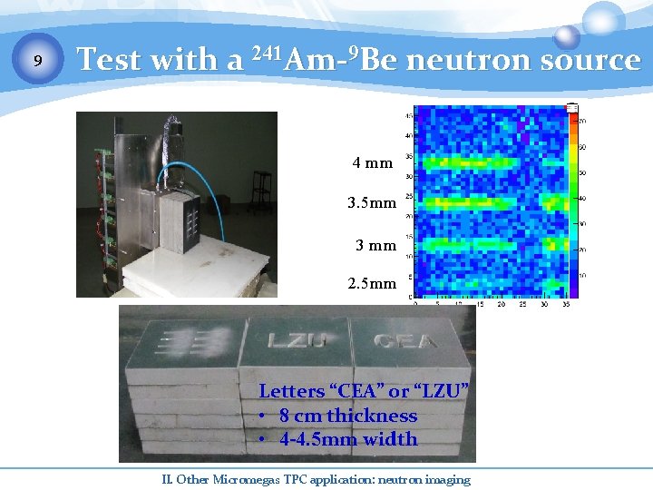 9 Test with a 241 Am-9 Be neutron source 4 mm 3. 5 mm