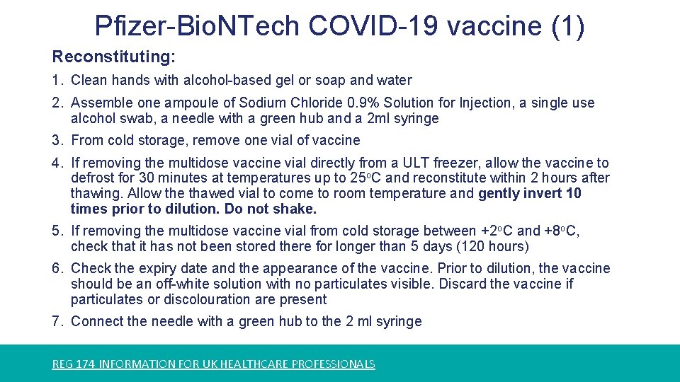 Pfizer-Bio. NTech COVID-19 vaccine (1) Reconstituting: 1. Clean hands with alcohol-based gel or soap