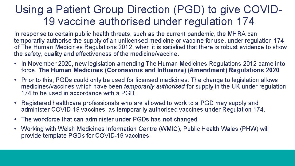Using a Patient Group Direction (PGD) to give COVID 19 vaccine authorised under regulation