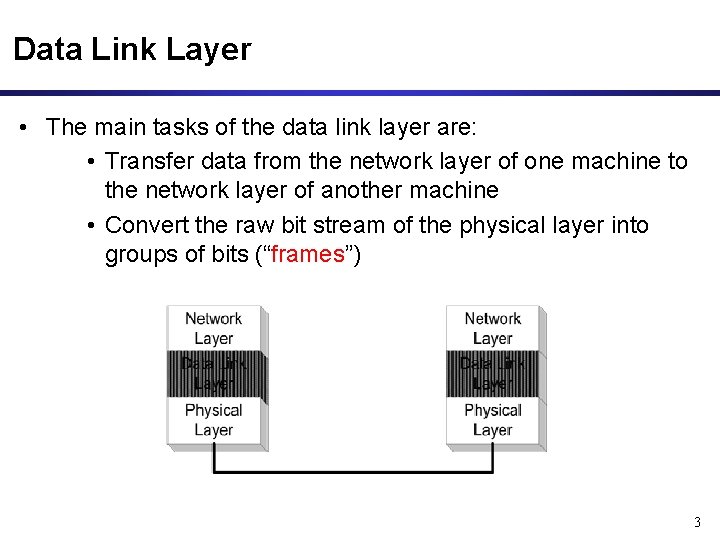 Data Link Layer • The main tasks of the data link layer are: •