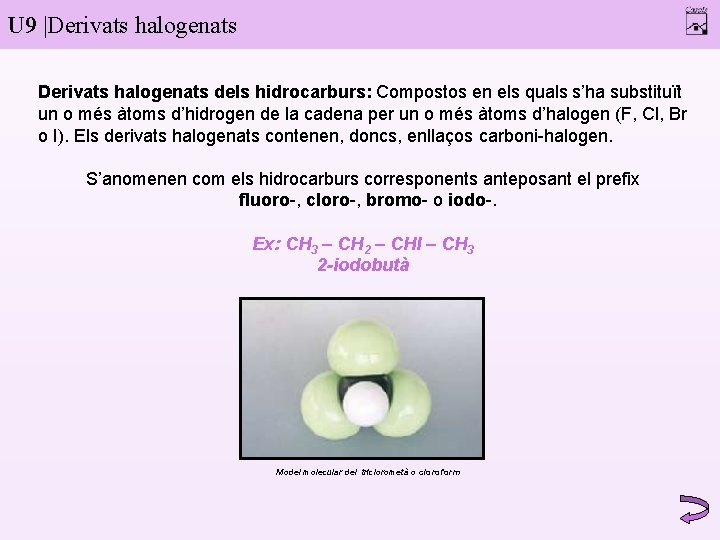 U 9 |Derivats halogenats dels hidrocarburs: Compostos en els quals s’ha substituït un o