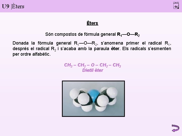 U 9 |Èters Són compostos de fórmula general R 1—O—R 2 Donada la fórmula