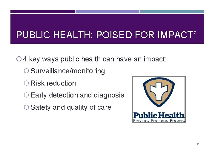 PUBLIC HEALTH: POISED FOR IMPACT 7 4 key ways public health can have an