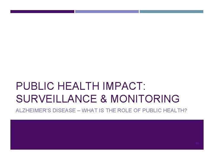 PUBLIC HEALTH IMPACT: SURVEILLANCE & MONITORING ALZHEIMER’S DISEASE – WHAT IS THE ROLE OF