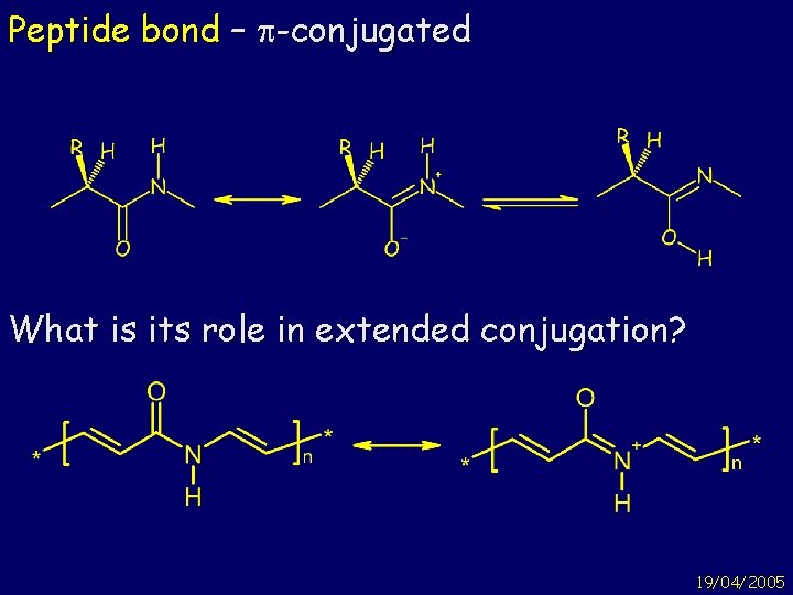 Peptide bond – p-conjugated What is its role in extended conjugation? 19/04/2005 