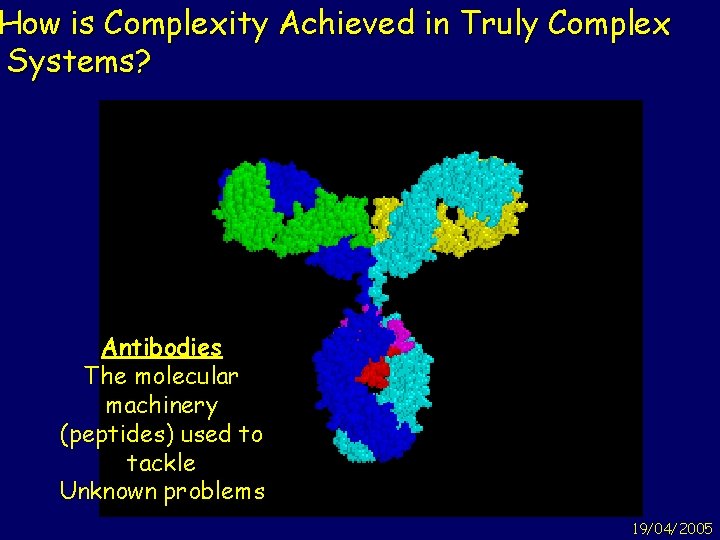 How is Complexity Achieved in Truly Complex Systems? Antibodies The molecular machinery (peptides) used