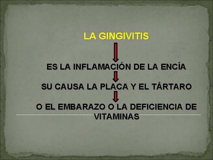 LA GINGIVITIS ES LA INFLAMACIÓN DE LA ENCÍA SU CAUSA LA PLACA Y EL