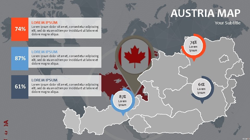 74% AUSTRIA MAP Your Subtitle LOREM IPSUM Lorem ipsum dolor sit amet, consectetur adipiscing