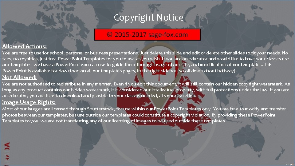 Copyright Notice © 2015 -2017 sage-fox. com Allowed Actions: You are free to use