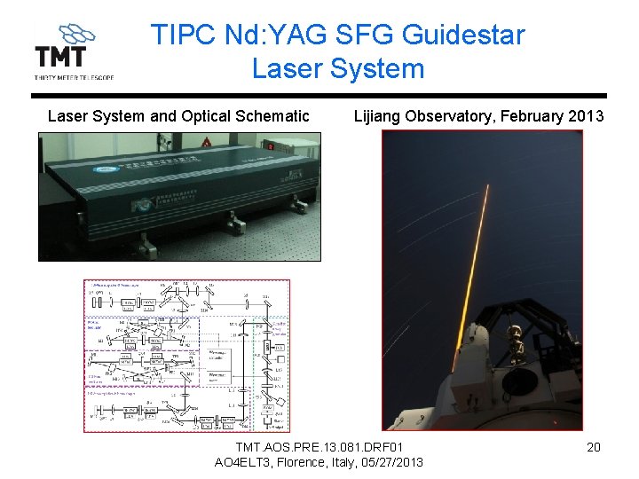 TIPC Nd: YAG SFG Guidestar Laser System and Optical Schematic Lijiang Observatory, February 2013