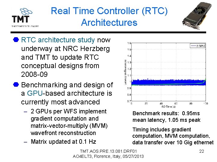 Real Time Controller (RTC) Architectures RTC architecture study now underway at NRC Herzberg and