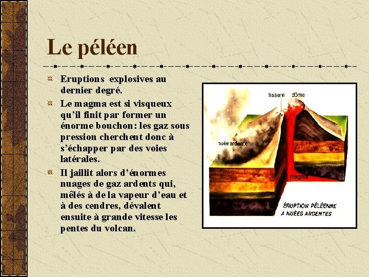 Le péléen Eruptions explosives au dernier degré. Le magma est si visqueux qu’il finit