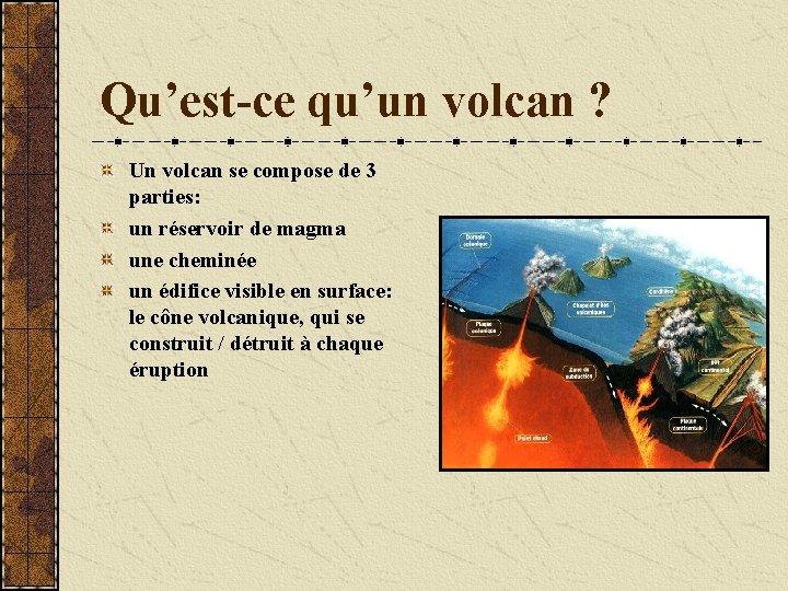 Qu’est-ce qu’un volcan ? Un volcan se compose de 3 parties: un réservoir de