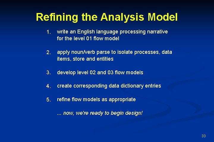 Refining the Analysis Model 1. write an English language processing narrative for the level Refining the Analysis Model 1. write an English language processing narrative for the level