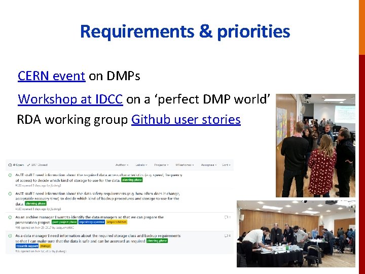Requirements & priorities CERN event on DMPs Workshop at IDCC on a ‘perfect DMP