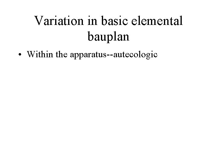 Variation in basic elemental bauplan • Within the apparatus--autecologic 