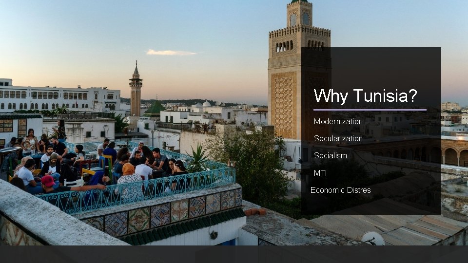 Why Tunisia? Modernization Secularization Socialism MTI Economic Distres 