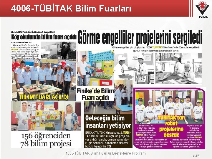 4006 -TÜBİTAK Bilim Fuarları TÜBİTAK 4006 -TÜBİTAK Bilim Fuarları Destekleme Programı 4/45 