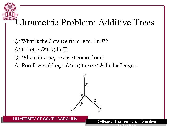 Ultrametric Problem: Additive Trees Q: What is the distance from w to i in
