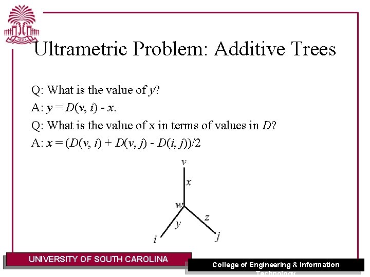 Ultrametric Problem: Additive Trees Q: What is the value of y? A: y =