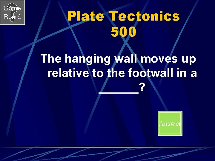 Game Board Plate Tectonics 500 The hanging wall moves up relative to the footwall