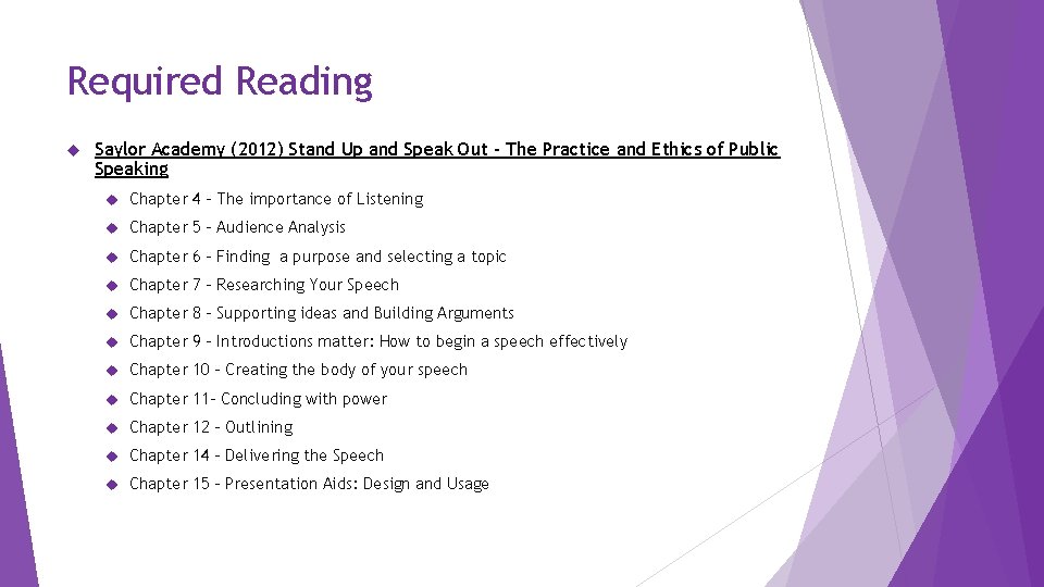 Required Reading Saylor Academy (2012) Stand Up and Speak Out – The Practice and