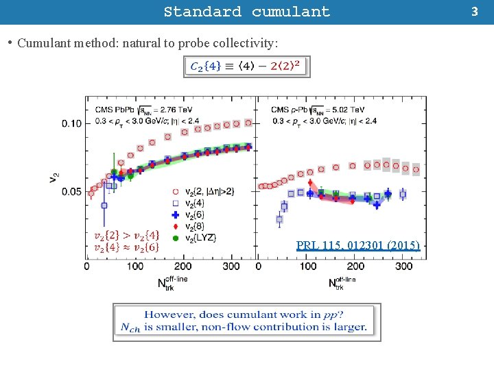 Standard cumulant • Cumulant method: natural to probe collectivity: PRL 115, 012301 (2015) 3