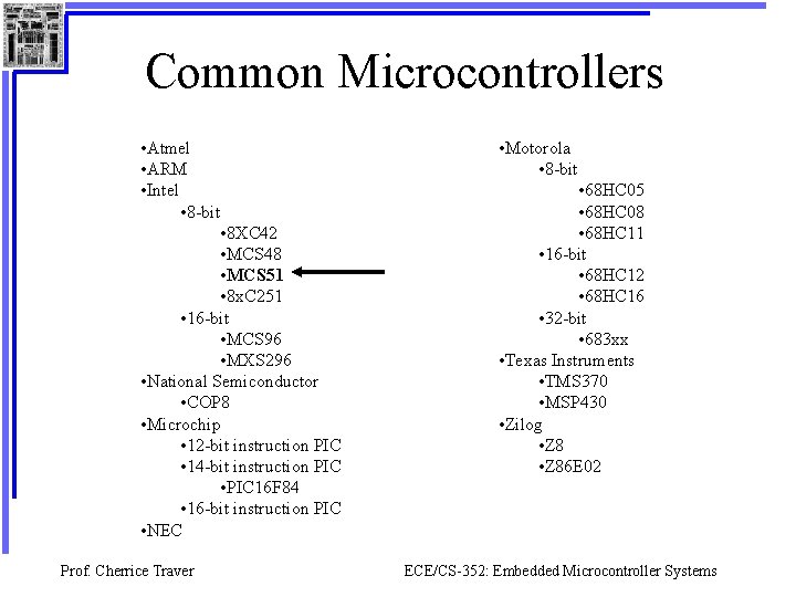 Common Microcontrollers • Atmel • ARM • Intel • 8 -bit • 8 XC
