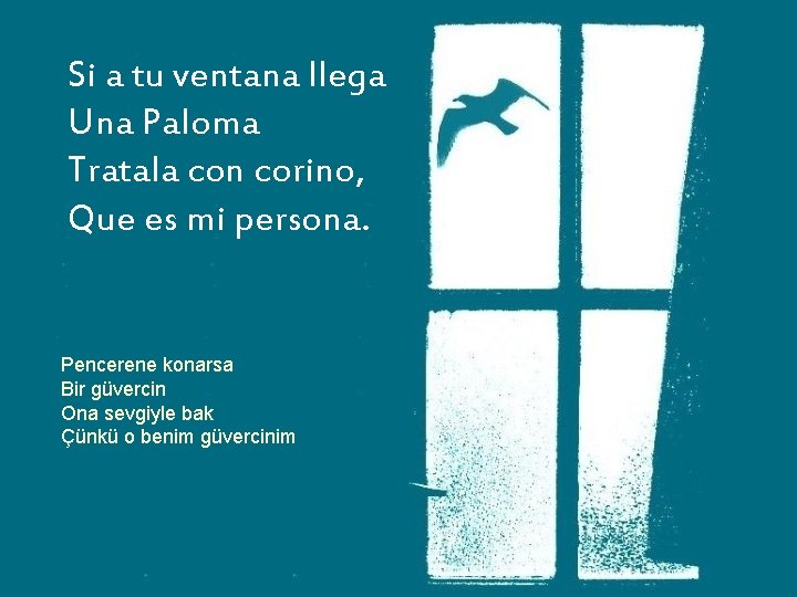 Si a tu ventana llega Una Paloma Tratala con corino, Que es mi persona.