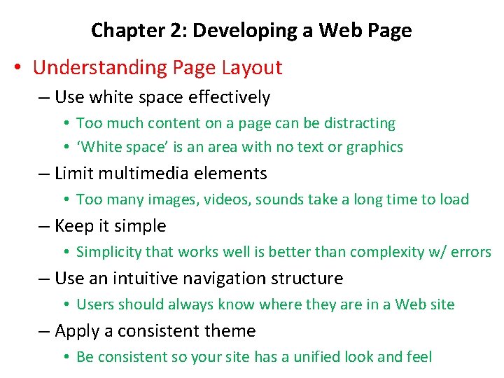 Chapter 2: Developing a Web Page • Understanding Page Layout – Use white space