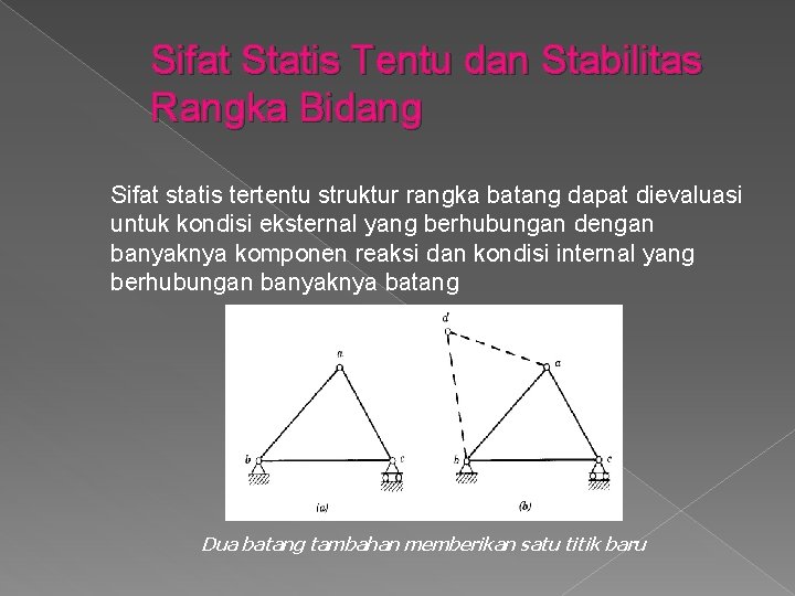 Sifat Statis Tentu dan Stabilitas Rangka Bidang Sifat statis tertentu struktur rangka batang dapat