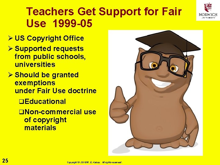 Teachers Get Support for Fair Use 1999 -05 Ø US Copyright Office Ø Supported