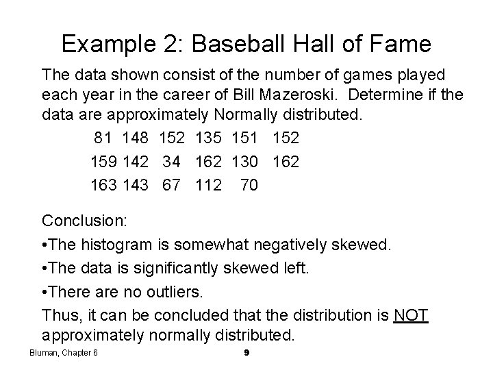 Example 2: Baseball Hall of Fame The data shown consist of the number of