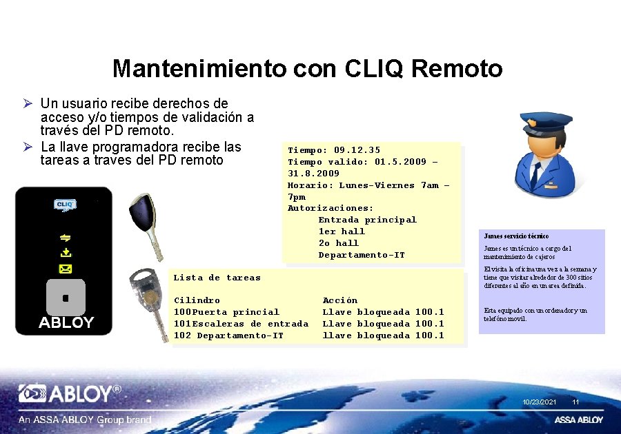 Mantenimiento con CLIQ Remoto Ø Un usuario recibe derechos de acceso y/o tiempos de