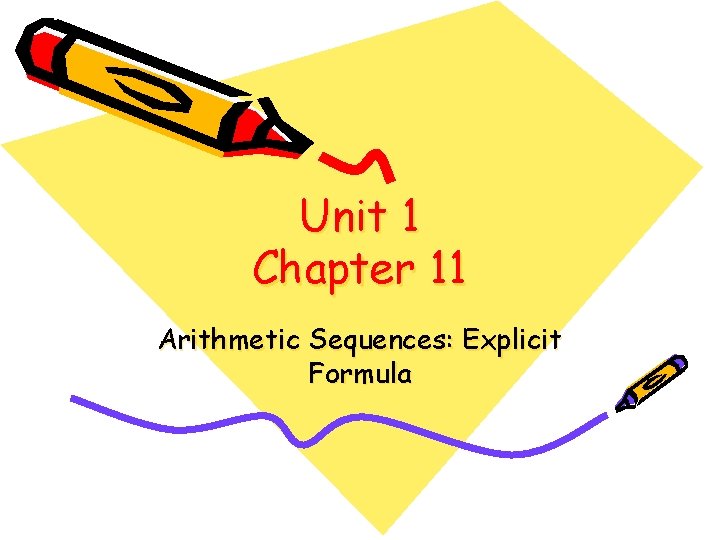 Unit 1 Chapter 11 Arithmetic Sequences: Explicit Formula 