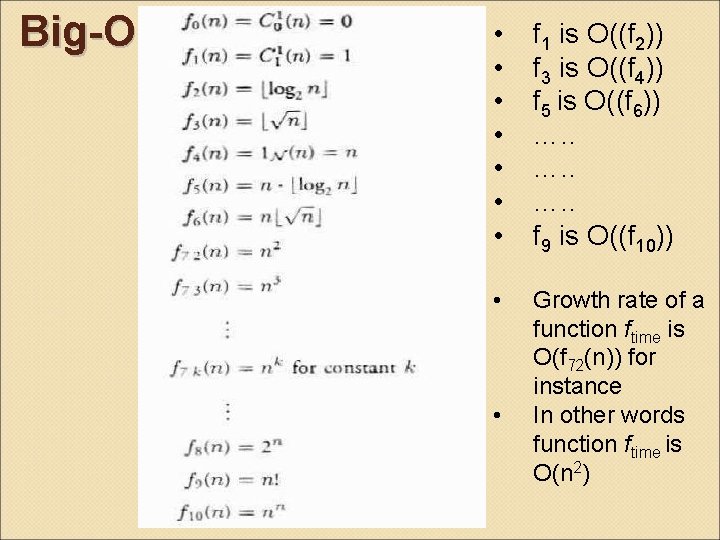 Big-O • • f 1 is O((f 2)) f 3 is O((f 4)) f