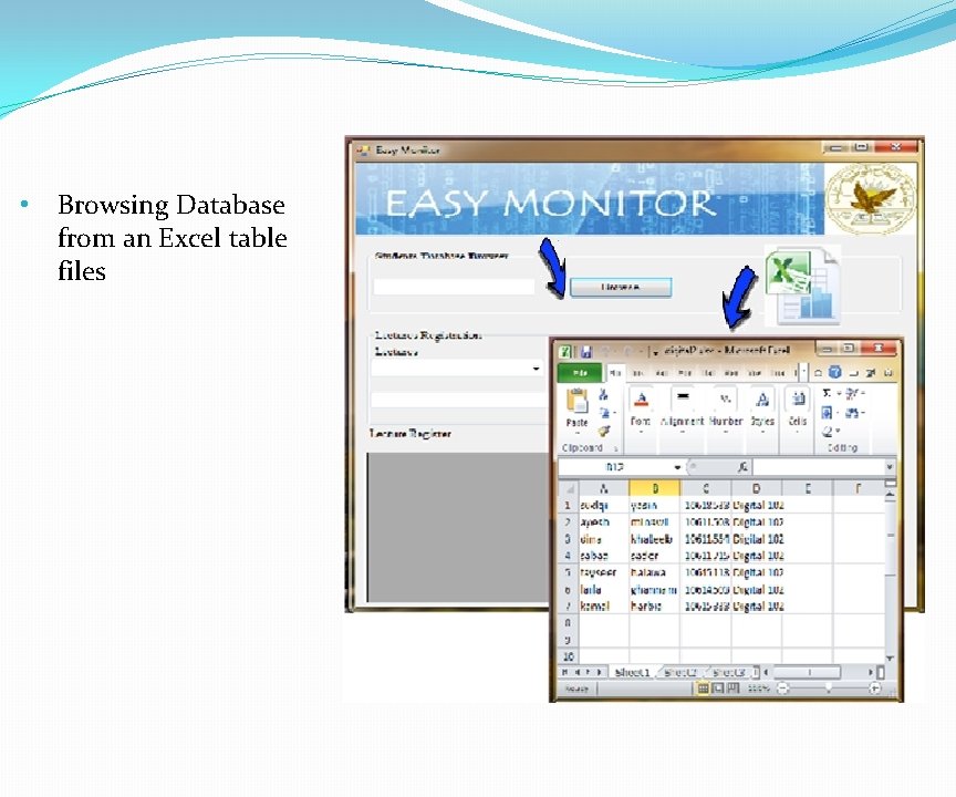  • Browsing Database from an Excel table files 