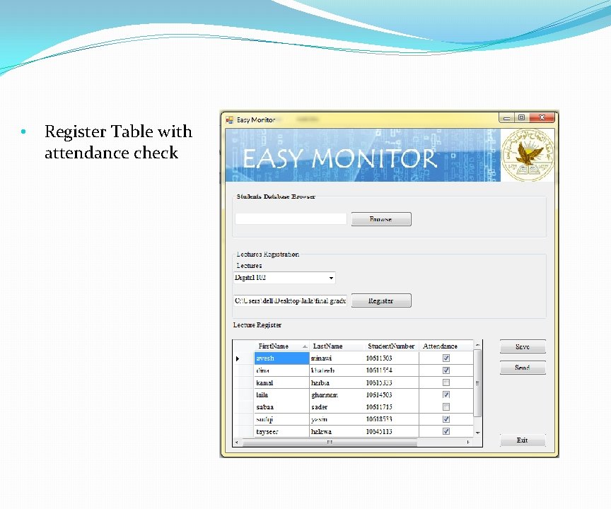  • Register Table with attendance check 